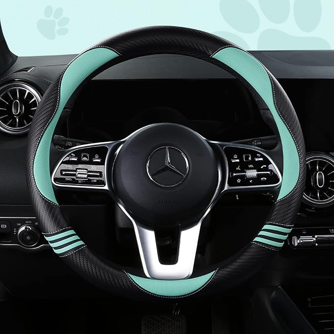 Car Steering Wheel Covers for Women Padded Carbon Fiber PU Leather Cute Auto by HighnessHwoo