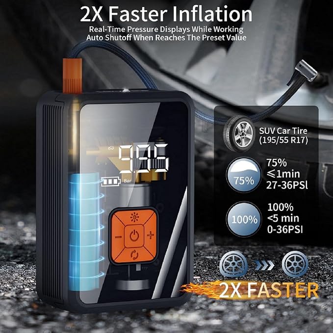 Portable Air Pump for Car Tires, 150 PSI Tire Inflator Cordless - Image 2