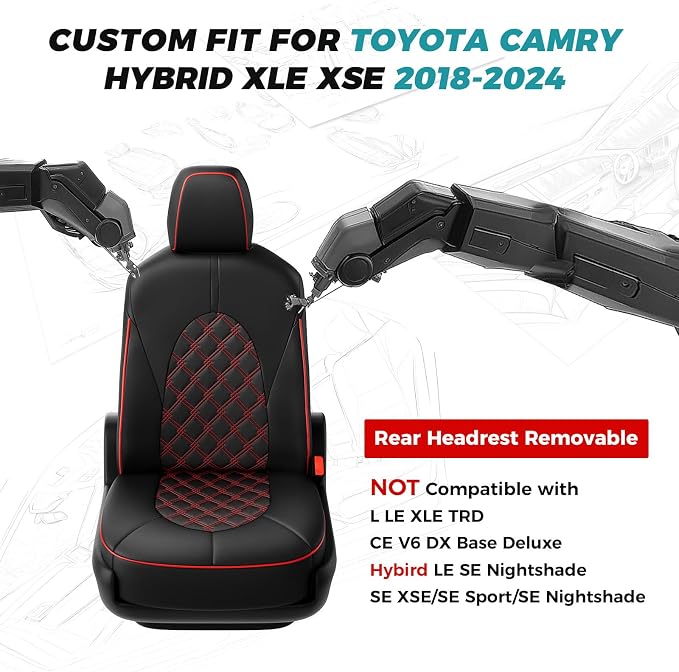 for Toyota Camry Seat Covers Hybrid XLE XSE 2018 2019 2020 2021 2022 2023 2024 - Image 2