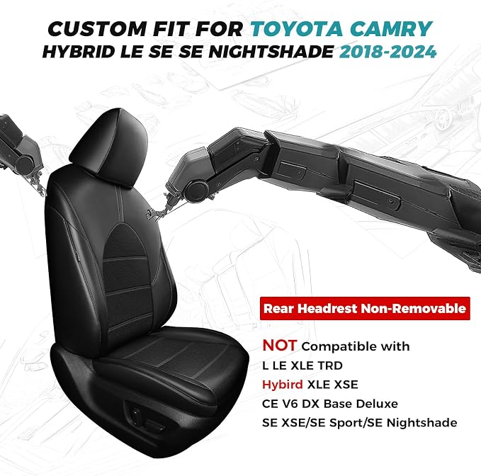 for Toyota Camry Seat Covers Hybrid LE SE 2018 2019 2020 2021 2022 2023 2024 - Image 2