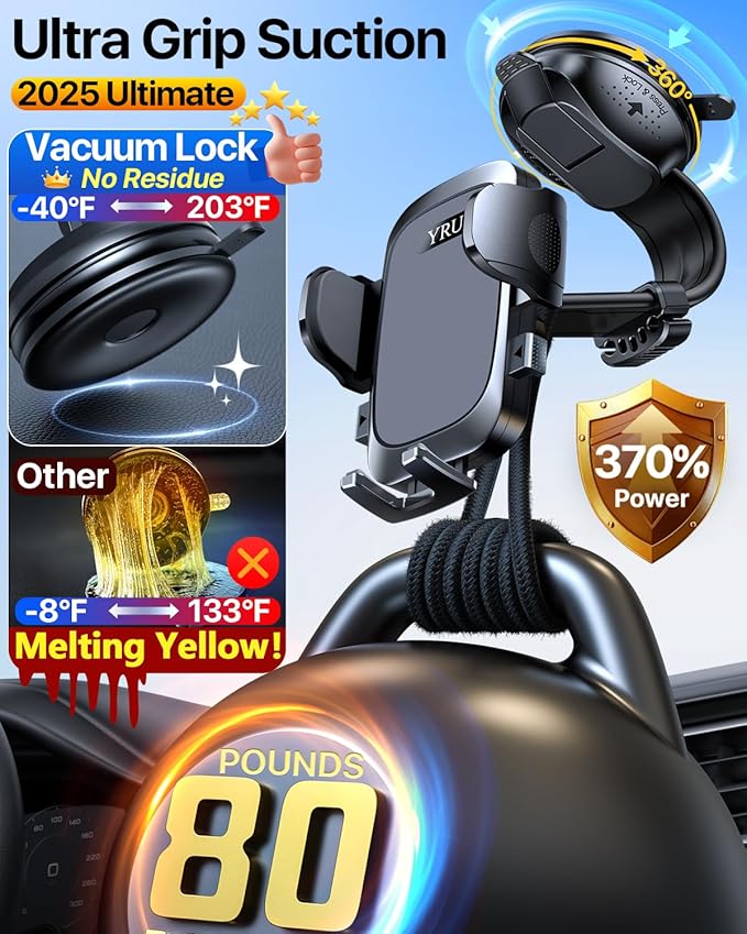 YRU Cell Phone Holder for Car Dashboard Windshield Phone Stand for iPhone16 15 - Image 2