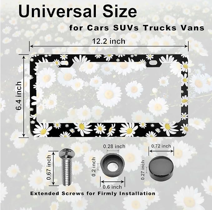 2 Pack Universal Daisy Floral License Plate Frame - Image 4
