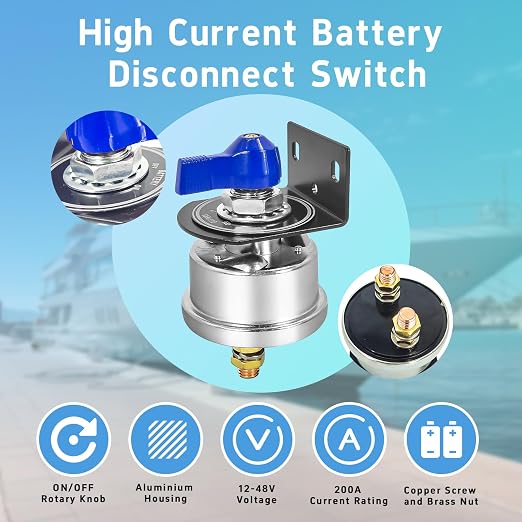 High Current Battery Disconnect Switch 200A, 12-48V Battery Power Cut Off - Image 2