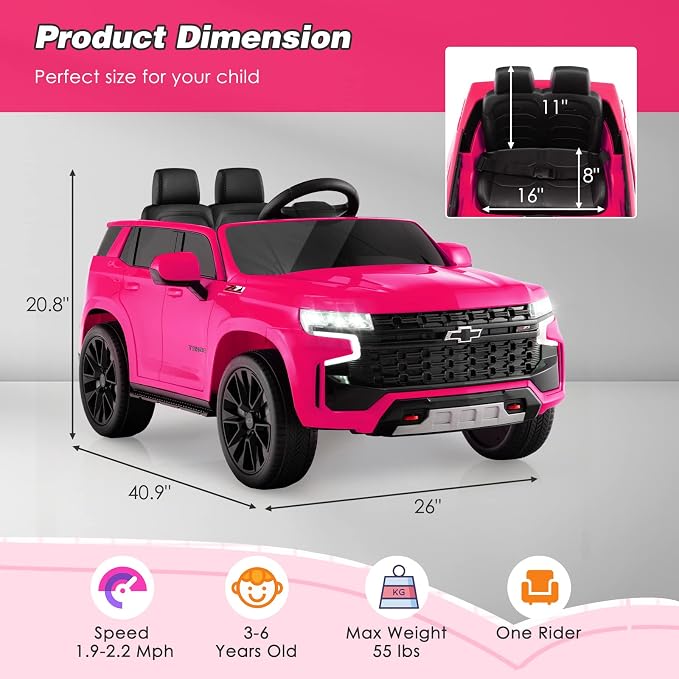 HONEY JOY Ride On Truck, 12V Licensed Chevrolet Tahoe, Chevy Electric Vehicle - Image 8