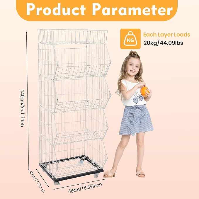 Retail Display Rack 5-Tier Market Merchandise Display Shelf Fruit Store Storage - Image 3