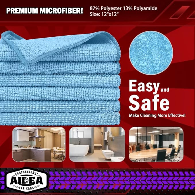 AIDEA Microfiber Cleaning Cloths, 12x12 Inch, Shop Rags, Lint Free - Image 6
