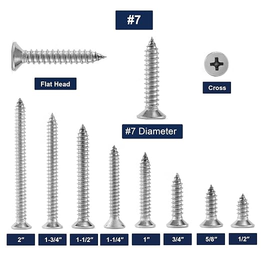 #7 x 2" Wood Screw 100Pcs 18-8 Stainless Steel Screws Flat Head Phillips Fast - Image 3