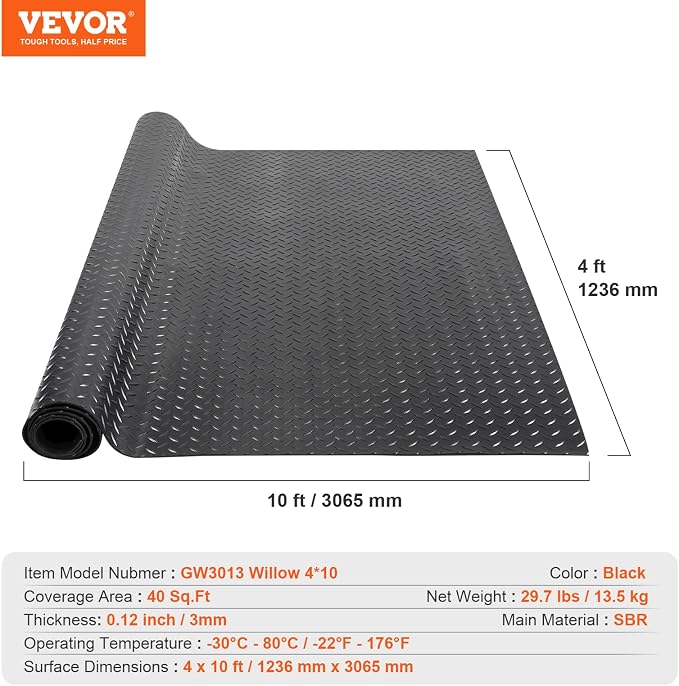 VEVOR Diamond-Plate Flooring Roll, SBR Rubber Mat, Gym & Garage Industry - Image 7