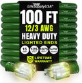 100ft Outdoor/Indoor Extension Cord 12/3 Gauge Extra Heavy Duty 3 Prong SJTW by LifeSupplyUSA