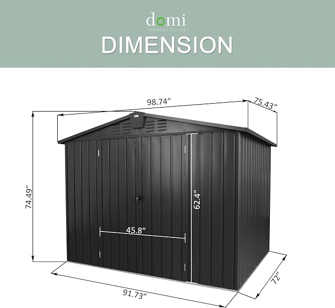 Domi Outdoor Storage Shed 8.2' x 6.2', Metal Steel Utility Tool Shed Storage - Image 6