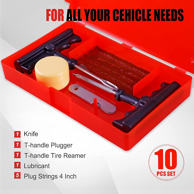Economical Tire Repair Kit to Fix Punctures and Plug Flats, 10-Piece Value Pack - Image 2