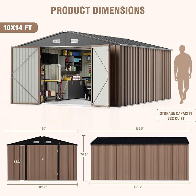 Greesum 10×14 FT Outdoor Storage Shed, Metal Storaged Sheds Without Floor - Image 4