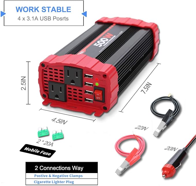 BYGD 500W Power Inverter, Car Charger Adpater DC 12V to AC 110V Car Power - Image 3