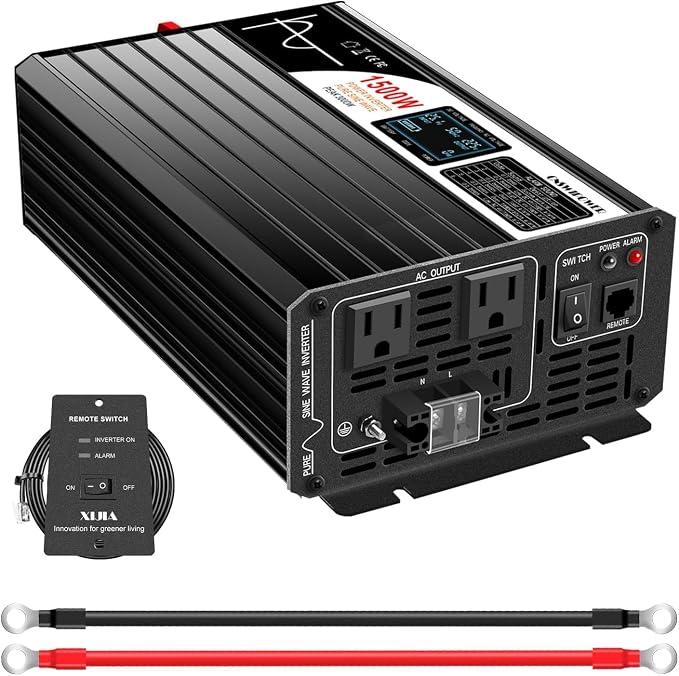 Xijia 1500W Pure Sine Wave LCD-Display DC 24V Inverter AC 120V 60HZ Solar by XIJIA
