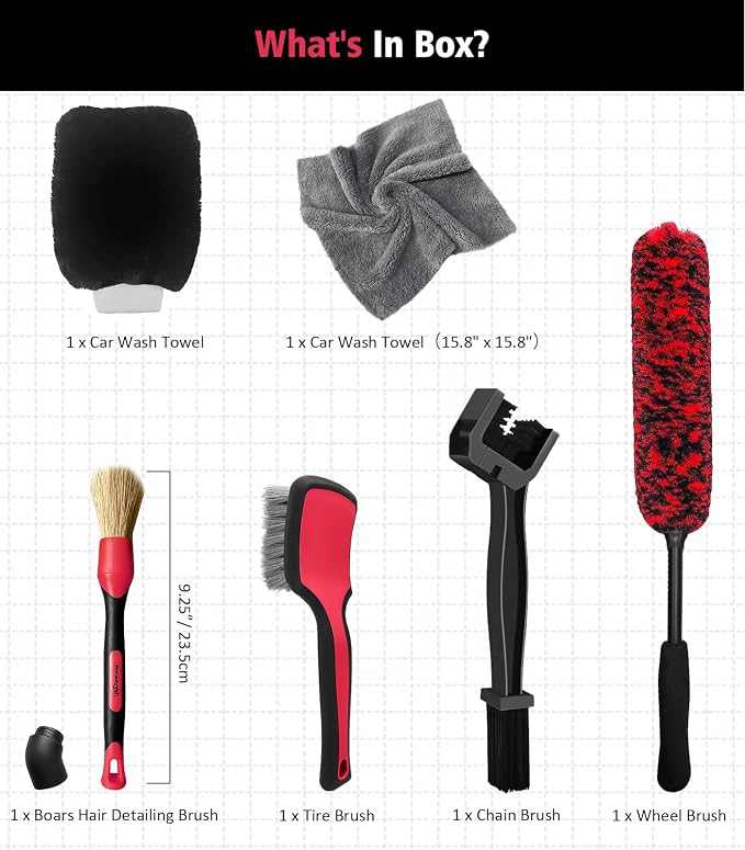 6PCS Motorcycle Cleaning Kit, Wool Wheel Brush, Tire and Chain Brush, Detailing - Image 9