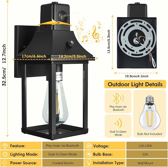 2PACK Bluetooth Speaker Outdoor Wall Lights - Image 4