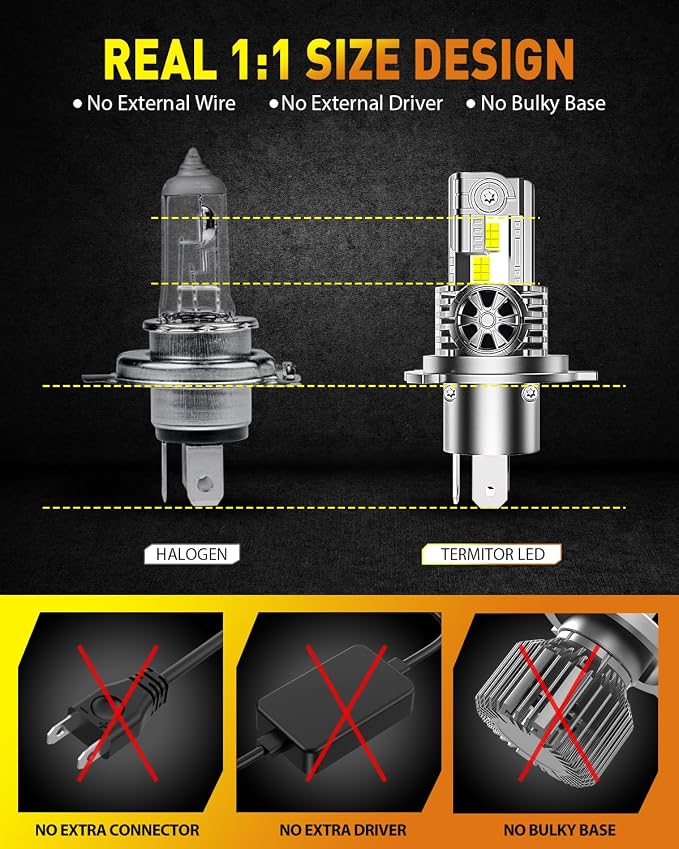 Latest H4/9003/HB2 Bulb for Motorcycle Hi/Low Beam, 18000LM 800% Super Brighter - Image 3