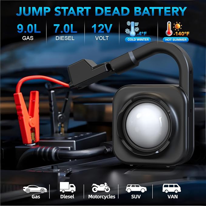 Portable Car Jump Starter with Camp Light, 2000A Peak, Ultrasafe 12V Battery - Image 3