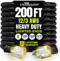 200ft Outdoor/Indoor Extension Cord 12/3 Gauge Extra Heavy Duty 3 Prong SJTW by LifeSupplyUSA
