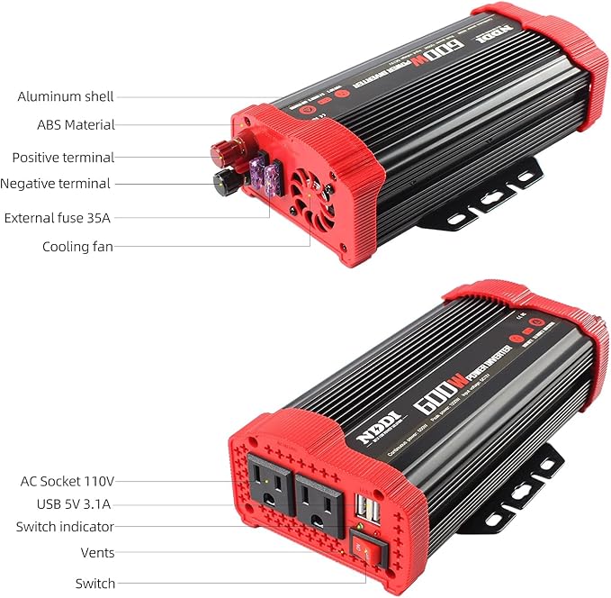 600W Car Power Inverter 12V DC to 110V AC Converter - Image 4