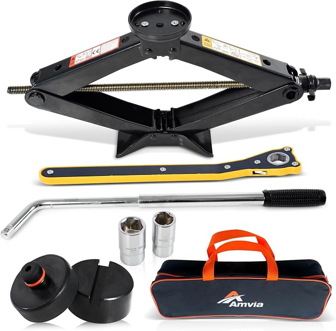 Car Jack Kit with Tesla Pad & Universal Rubber Pad | Scissor Jack by Unknown