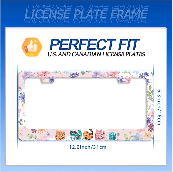 Cat and Flowers License Plate Frame Beautiful Floral Animals License Plate - Image 7