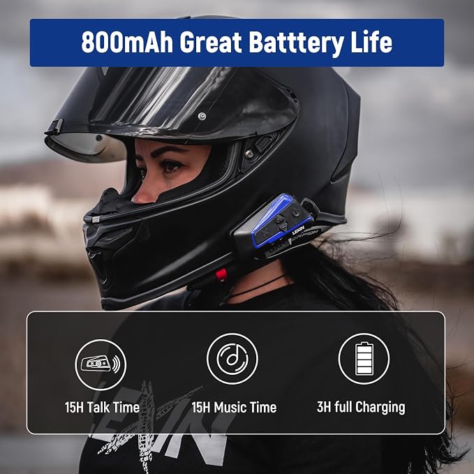 LEXIN B4FM Motorcycle Bluetooth Headset, 10 Riders Helmet Bluetooth Intercom - Image 5