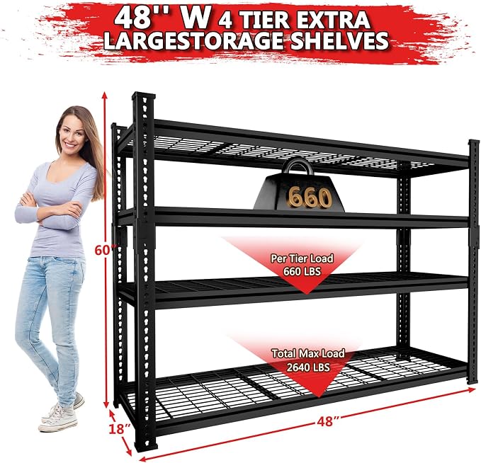 Storage Shelves, Garage Shelving Heavy Duty 2640LBS Capacity, 4 Tier Utility - Image 3