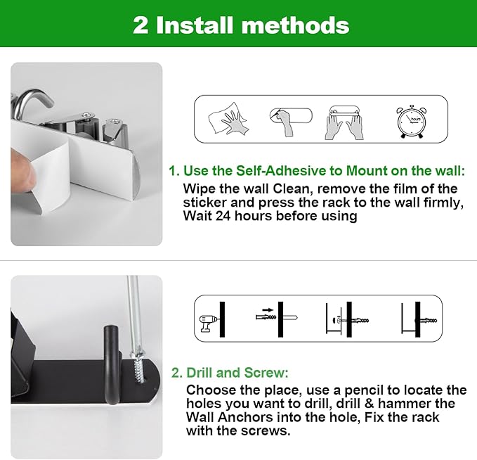 voze 2 Racks and 3 Hooks Mop and Broom Holder Wall Mount, Self Adhesive Heavy - Image 5