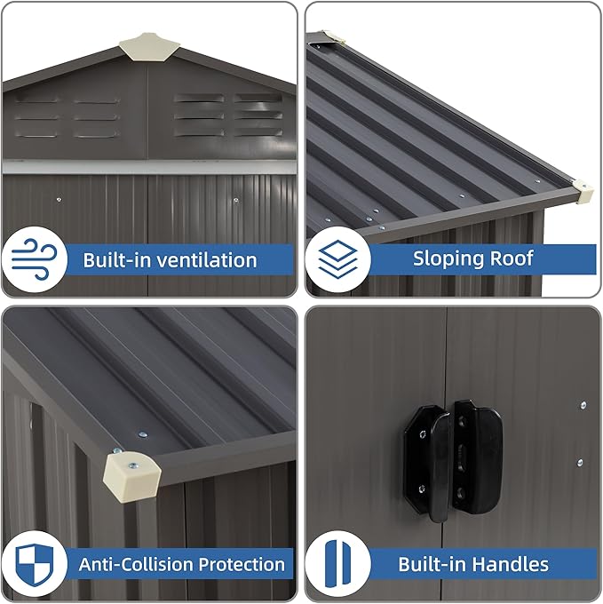 JYQAQA 6x4 FT Outdoor Garden Storage Shed, Waterproof Metal Garden Sheds - Image 5