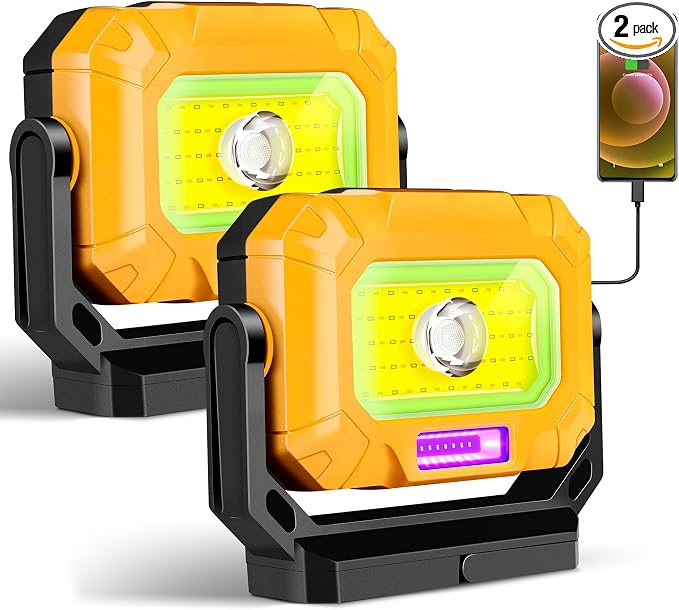 2 Pack Magnetic Work Light, 1500LM led work light, 4000mAh Rechargeable Work by Keadeso
