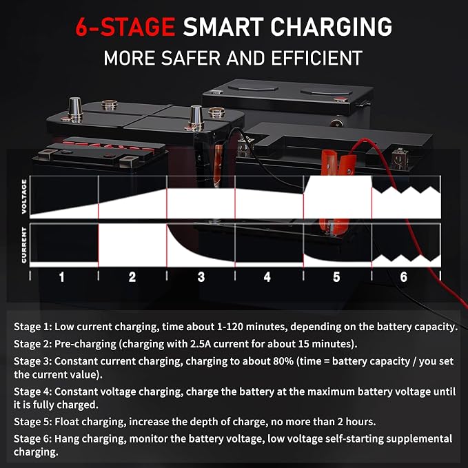 LVYUAN 40Amp Smart Car Battery Charger, 12V/24V Automotive Charger, Lead-Acid - Image 5