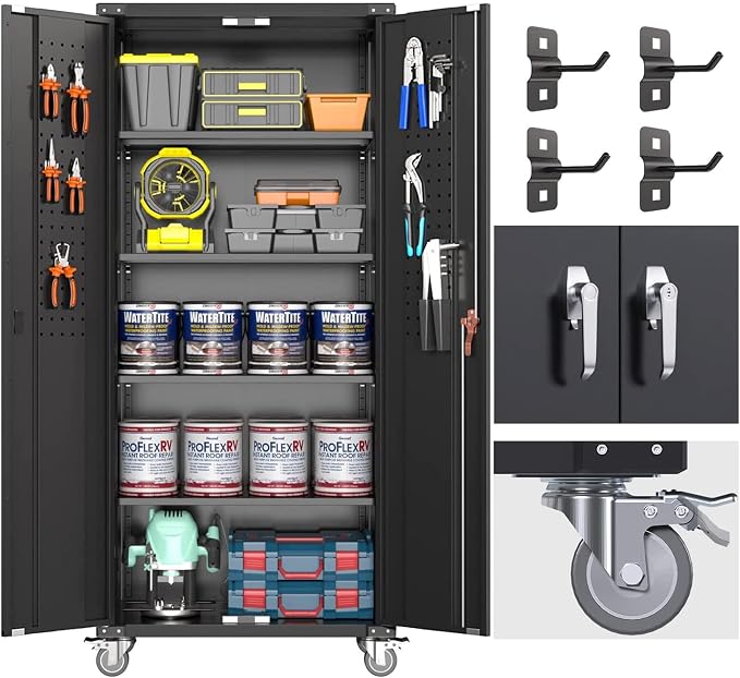 Garage Storage Cabinet with Wheels & Pegboard, Assembly Required by GANGMEIMENTALSTORAGECABINET