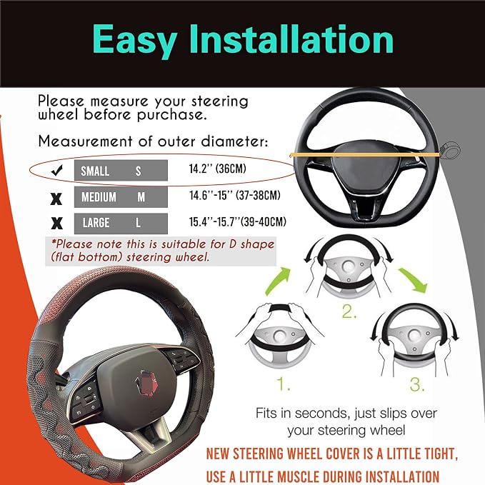 PINCTROT D Shaped 14 Inch Small Sized Steering Wheel Cover Great Grip - Image 6