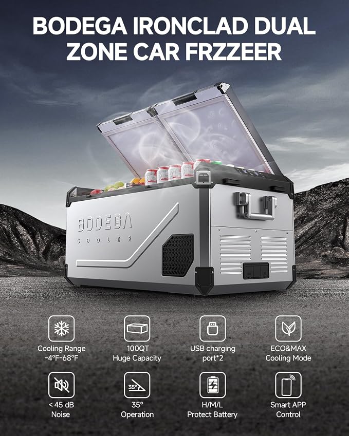 BODEGACOOLER 12 Volt Car Refrigerator, 100Quart Dual Zone Car Fridge APP Control - Image 2