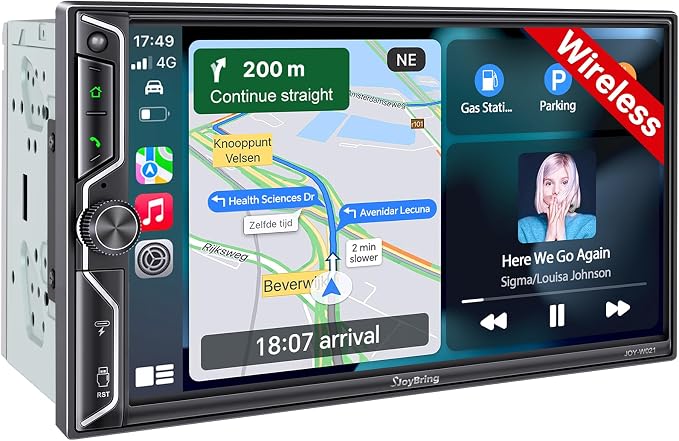 7" Double Din Car Stereo with Wireless Apple CarPlay and Android Auto, 240W by SjoyBring