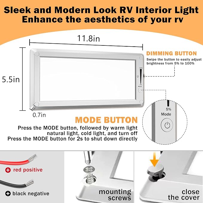 4 Pack RV Lights Interior, 3 Color RV LED Super Bright Fixture, 12V RV Ceiling - Image 2