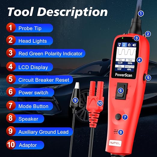 Autel PowerScan PS100 Power Circuit Probe Tester, Breaker Finder, 12V 24V - Image 8
