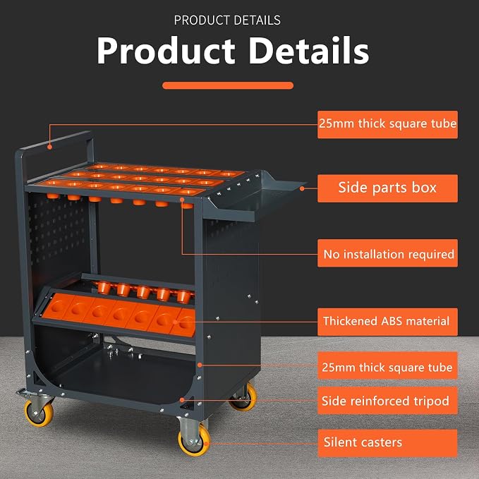 Grey Classic 40 Taper CNC Tool Holder Transfer Cart, 35 Capacity CAT/BT40 - Image 3