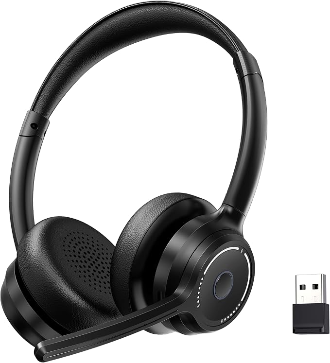 Wireless Headset with Mic for Work, Wireless On Ear Headphones with USB Dongle by Gixxted