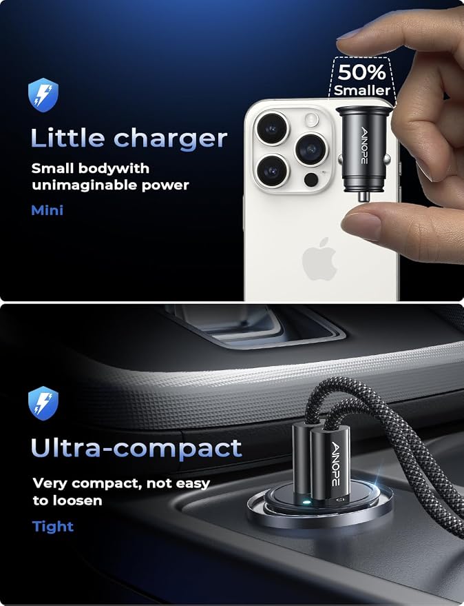 AINOPE USB C Car Charger for iPhone 15, Smallest 56W Car Charger Adapter Fast - Image 6