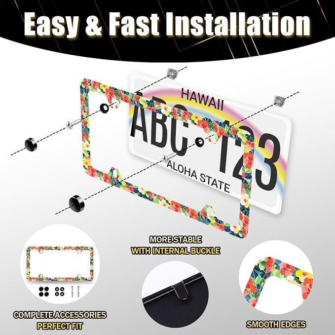 Pink Yellow Hibiscus License Plate Frame Hawaii Floral Flowers License Plate - Image 5