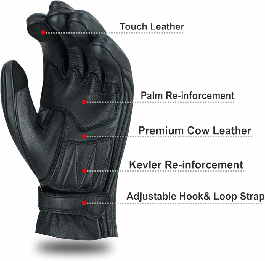 Full Finger Leather Motorcycle Gloves - Image 8