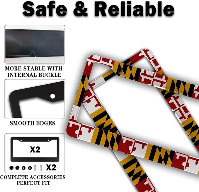 Front License Plate Bracket Multicolor License Plate Frames Flag of Maryland - Image 4
