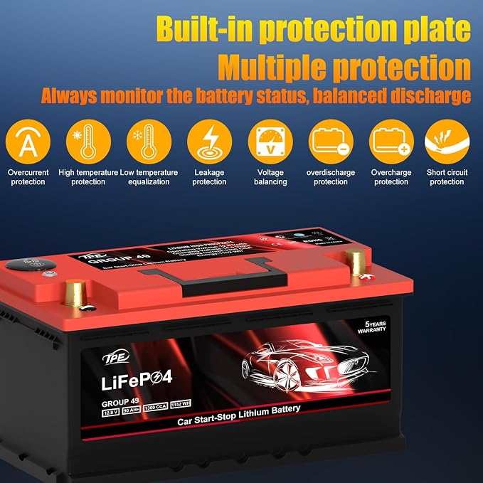 TPE Car Start-Stop Lithium Battery GROUP 49 12V 90AH Car Battery - Image 3