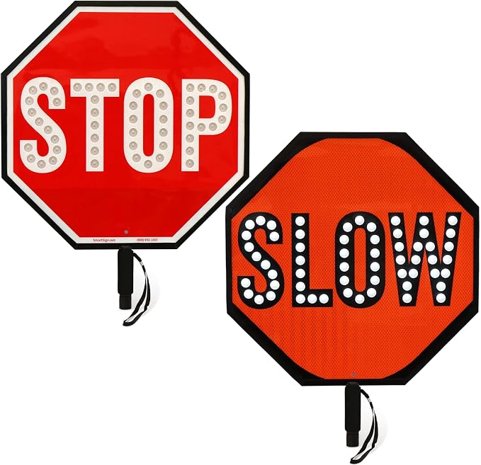SmartSign 24" LED Stop/Slow Paddle, Rechargeable Battery & Charger, 2-Sided by SmartSign