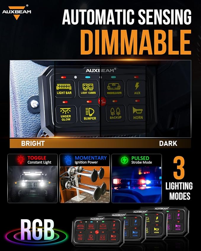 Auxbeam Switch Panel RGB 5 Inch Large 8 Gang Switch Panel RA80 XL Toggle - Image 3