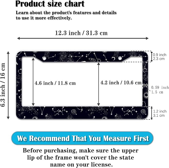 License Plate Frames Black and White License Plate Holder Galaxy Moon and Stars - Image 2