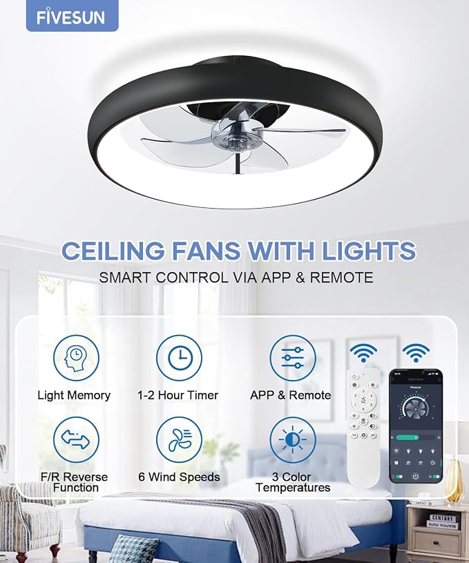 Ceiling Fans with Lights and Remote, 2700K-7000K Stepless Dimming Fandelier - Image 5