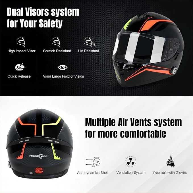 Bluetooth Motorcycle Helmet FreedConn BM12 DOT Full Face Bluetooth Helmets - Image 5